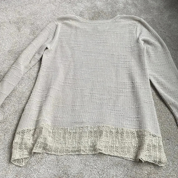 Style & Co Knit Lace Embroidered Flowy Hem Long Sleeve Beige Tan Blouse Top S - Picture 3 of 8